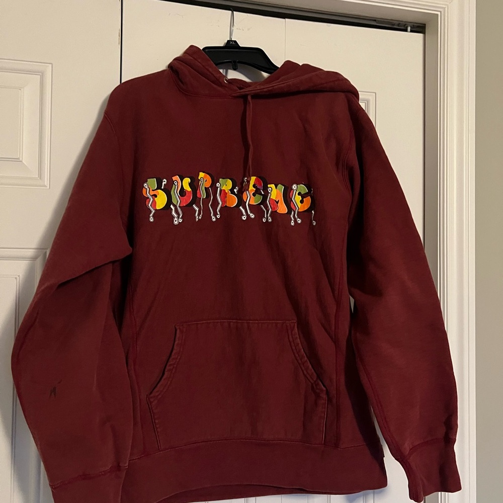 Supreme Burgundy Hoodie with Red Tag